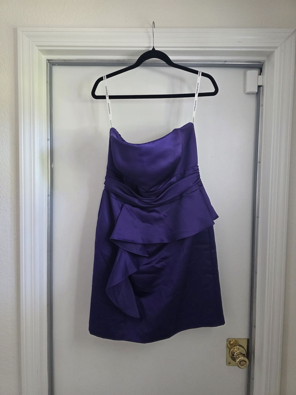 David's Bridal Strapless Satin Cocktail Dress in Purple